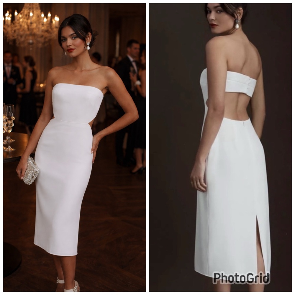 NWT Sachin & Babi Sadie Strapless‎ White Midi Dress Cutout Back - 4